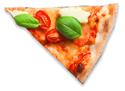 Slice of Pizza in Front of Restaurant Menu